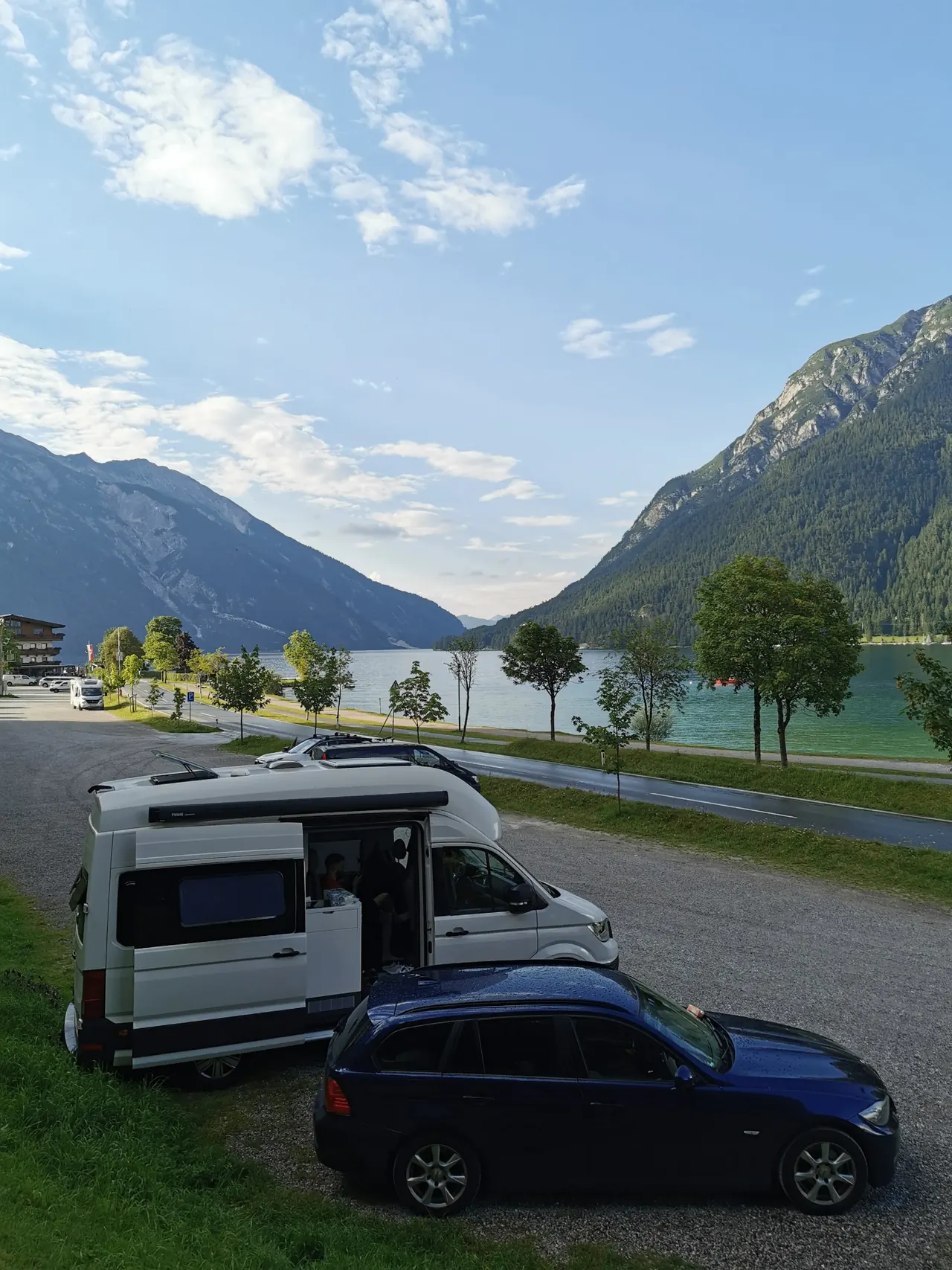 Achensee, Austria. We went swimming, but camping was prohibited everywhere in the area and all campsites were full, so we had to continue our journey.
